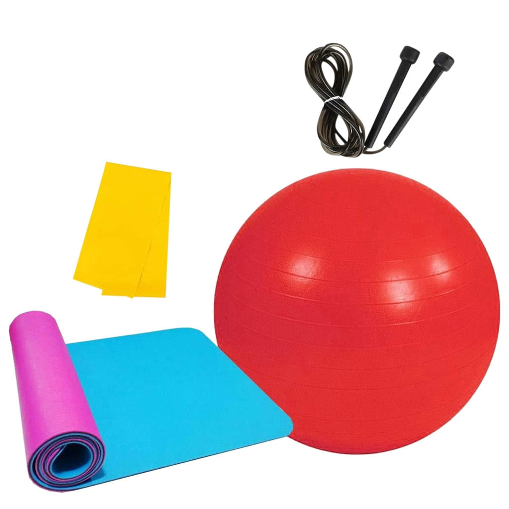 4Pcs Yoga Ball Set Yoga Brick Pulling Ring Fitness Equipments Set Stretching Strap Resistance Loop Band Yoga Cotton Woven Belt