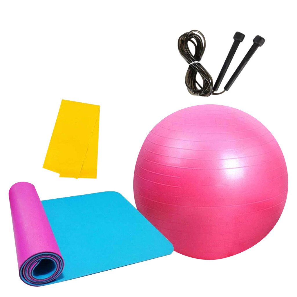 4Pcs Yoga Ball Set Yoga Brick Pulling Ring Fitness Equipments Set Stretching Strap Resistance Loop Band Yoga Cotton Woven Belt