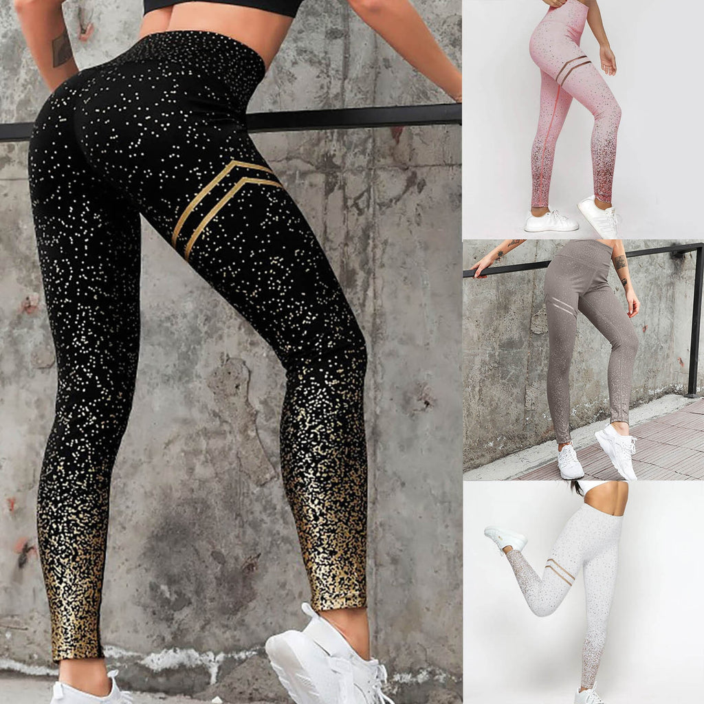 Fashion Women Stretch Running Fitness Yoga Pants Hot Stamping Tight High Waist Elasticity Sports Yoga Clothing