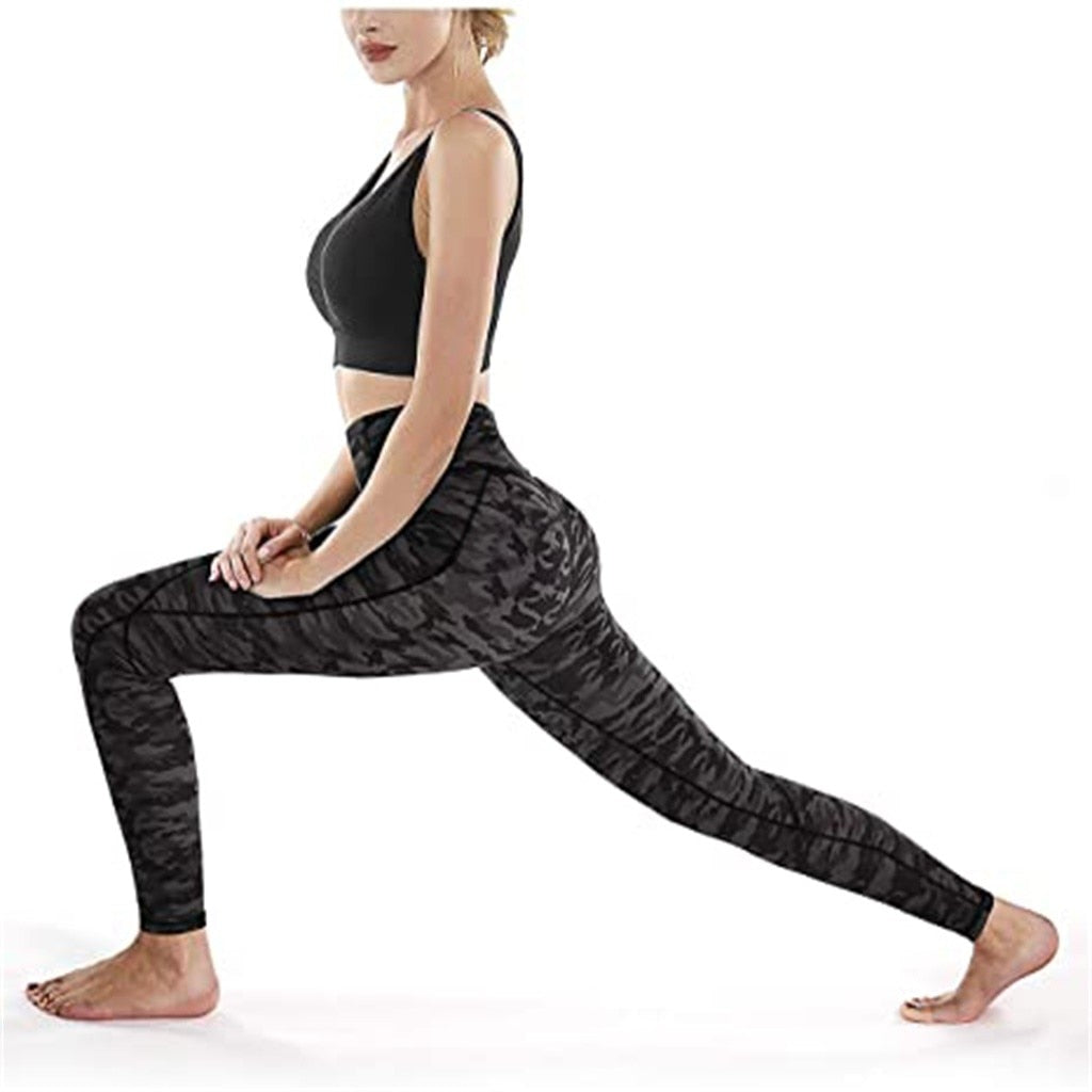 Women Fitness Pants Women's Corset Hip Lift Yoga Pants Pockets Leopard Print High Waist Workout Leggings Running Pants