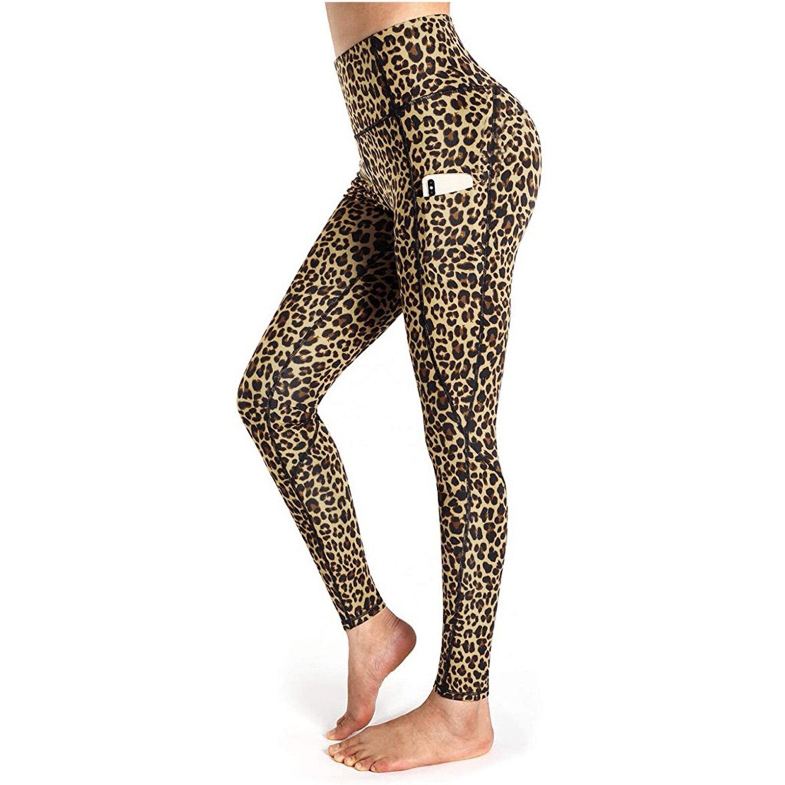 Women Fitness Pants Women's Corset Hip Lift Yoga Pants Pockets Leopard Print High Waist Workout Leggings Running Pants
