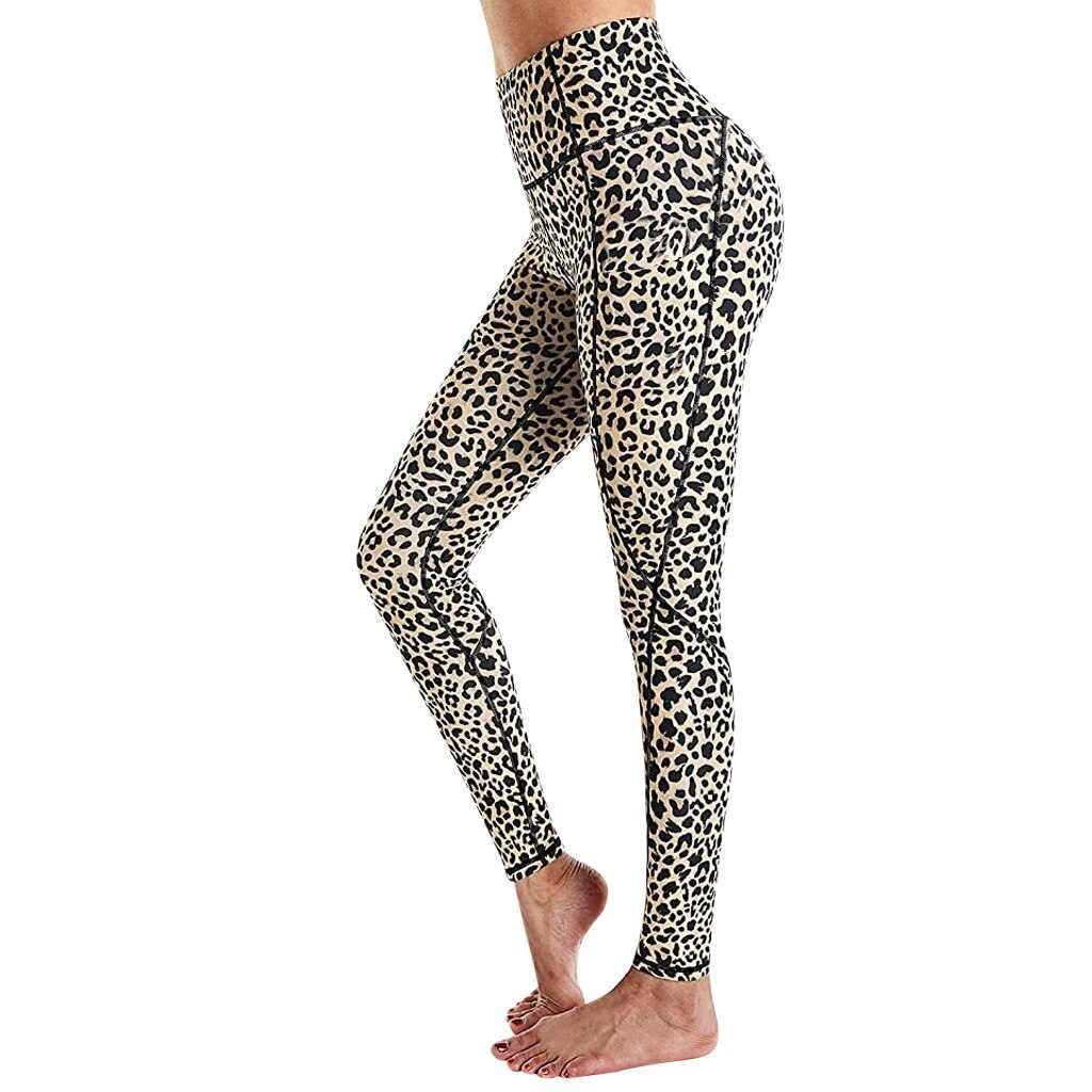 Women Fitness Pants Women's Corset Hip Lift Yoga Pants Pockets Leopard Print High Waist Workout Leggings Running Pants