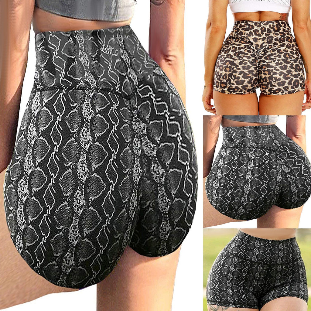 Women's Fashion Snake skin Leopard Printed Yoga Sports Fitness Abdominal Shaping Sports Pants Bodybuilding Pants Tight Shorts