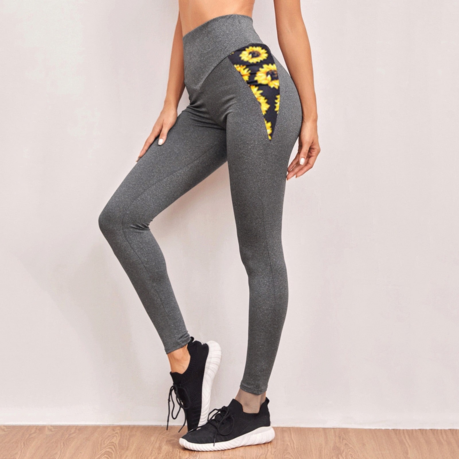 Women's Sexy Bubble Butt Legging Ladies Sportswear Workout Printed Sunflower Stitching Slim Long Sports Leggings Yoga Pants