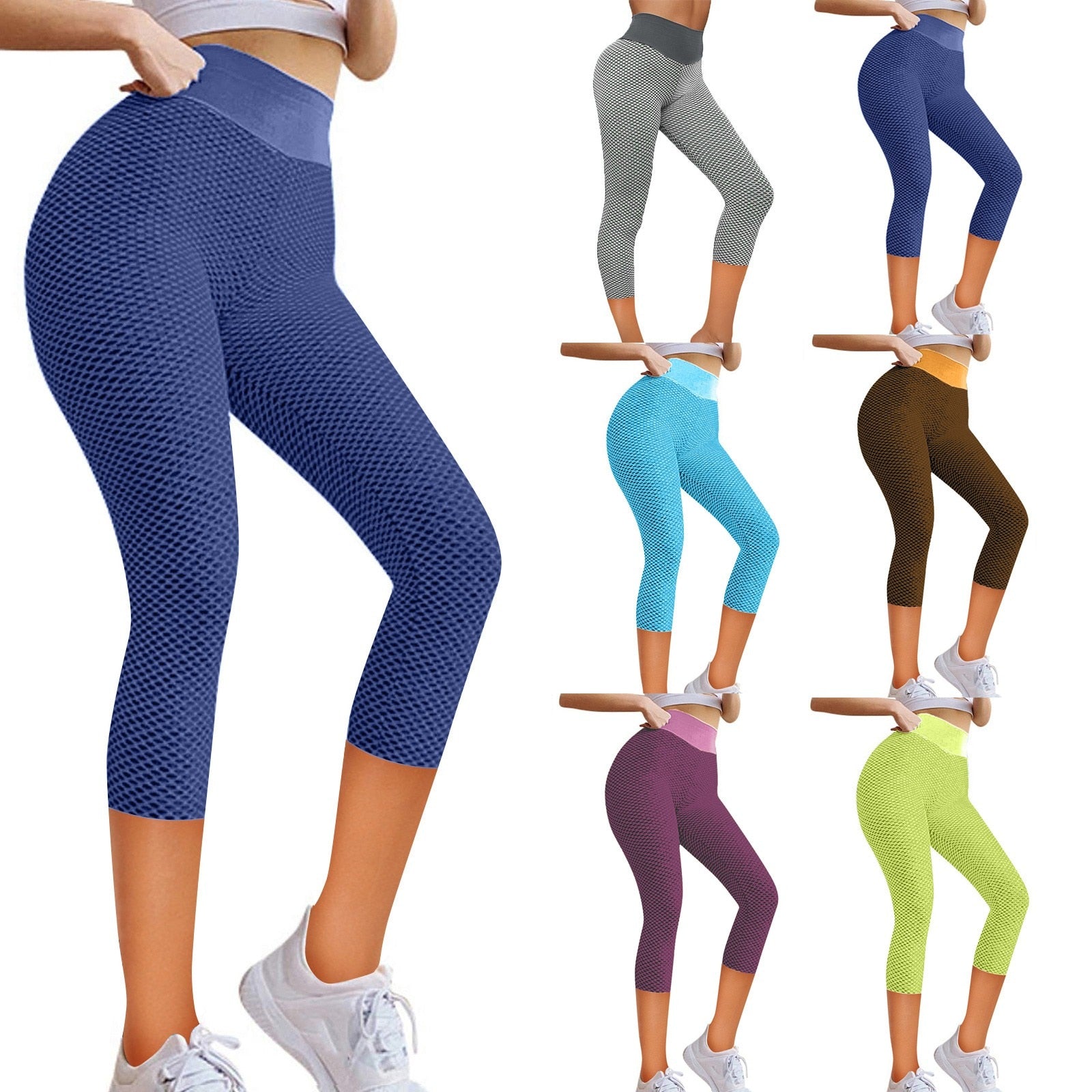 Women's Solid Color Stretch Yoga Casual High Waist Tights Push Up Running Women Fitness Leggings Pockets Active Pants