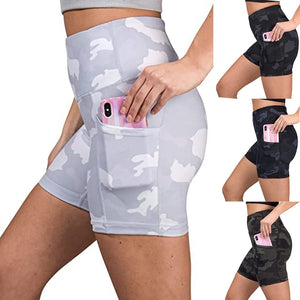 Womens Print Casual Shorts Women Summer Hot Workout Shorts Scrunch Booty Yoga Pants Camouflage Pockets Leggings